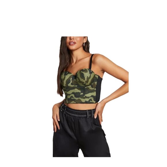 Giorgia Camo Push Up Bustier Top Green Size L NWT Festival Y2K Retro Streetwear - Picture 1 of 11